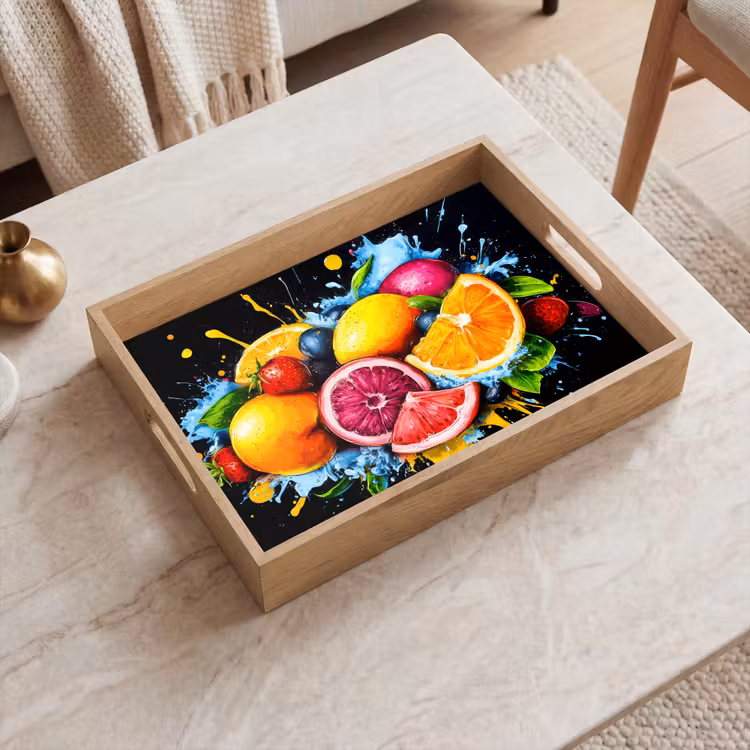 Fruit - Graffiti - Kleurrijk - Sinaasappel - Aardbei - Abstract Dienblad Rechthoek middel -sfeer1