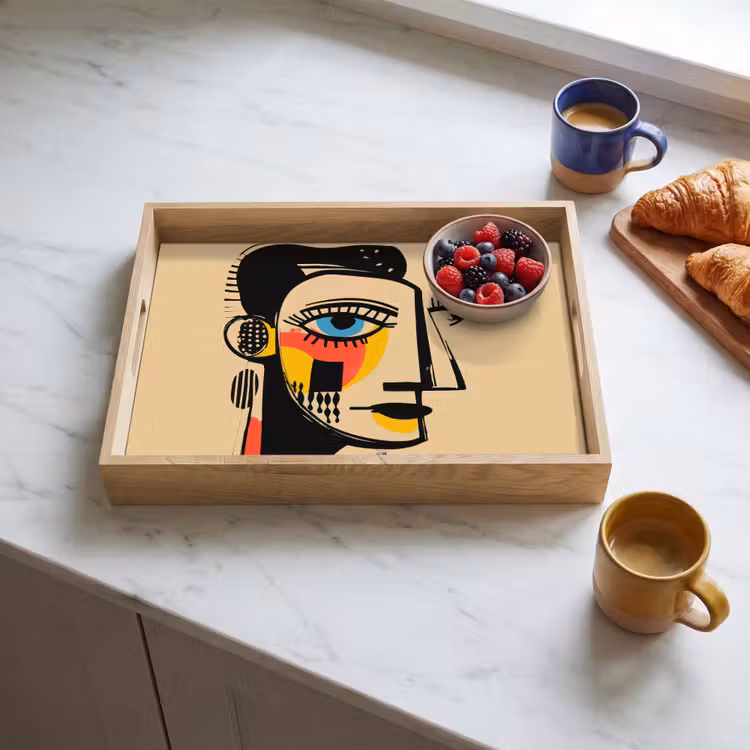 Geometrisch - Felle kleuren - Kubistische stijl Dienblad Rechthoek middel -sfeer2