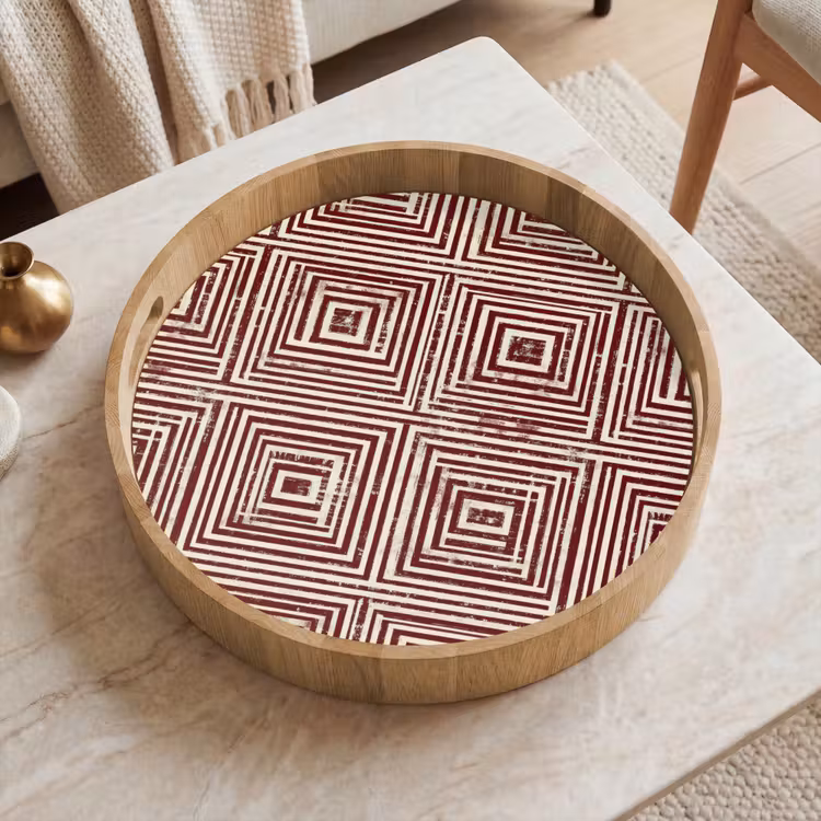 Geometrisch - Patroon - Rood Dienblad Rond middel 914 -sfeer1