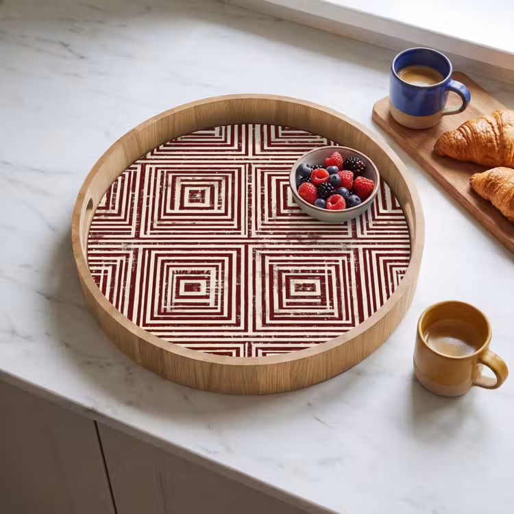 Geometrisch - Patroon - Rood Dienblad Rond middel 914 -sfeer2