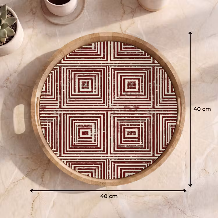 Geometrisch - Patroon - Rood Dienblad Rond middel 914 -USP_Formaat