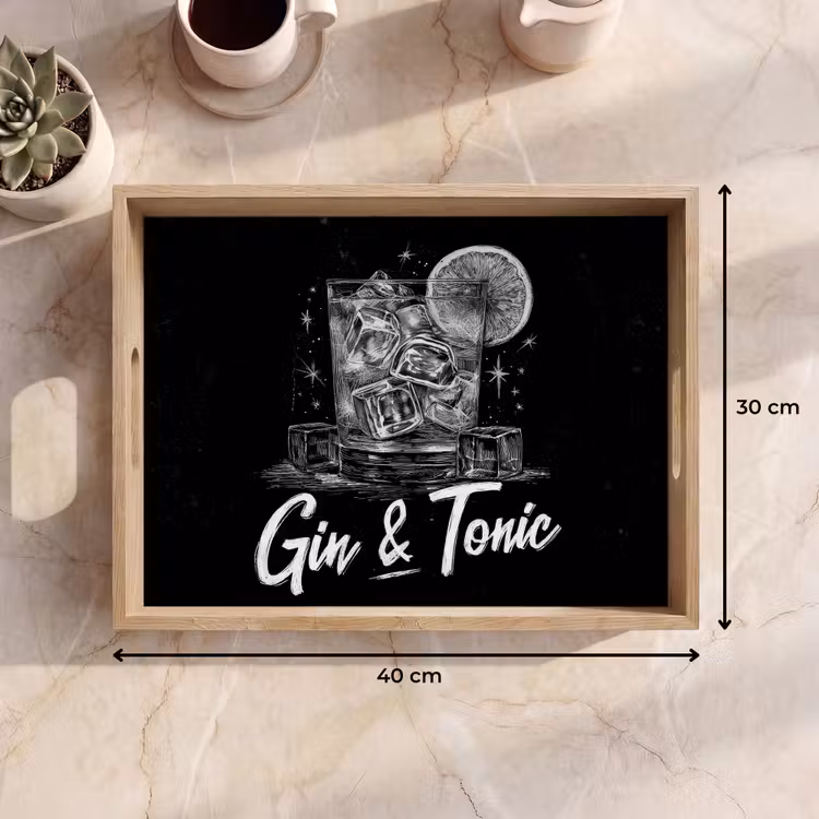 Gin en tonic - Glas - Limoen - Ijsblokjes Dienblad Rechthoek middel -USP_Formaat
