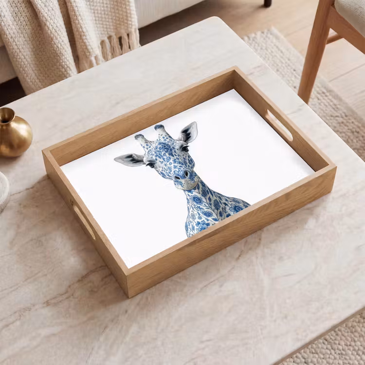 Giraffe - Delfts blauw - Dieren - Minimalistisch Dienblad Rechthoek middel -sfeer1