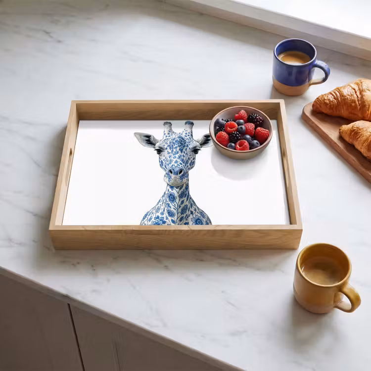 Giraffe - Delfts blauw - Dieren - Minimalistisch Dienblad Rechthoek middel -sfeer2
