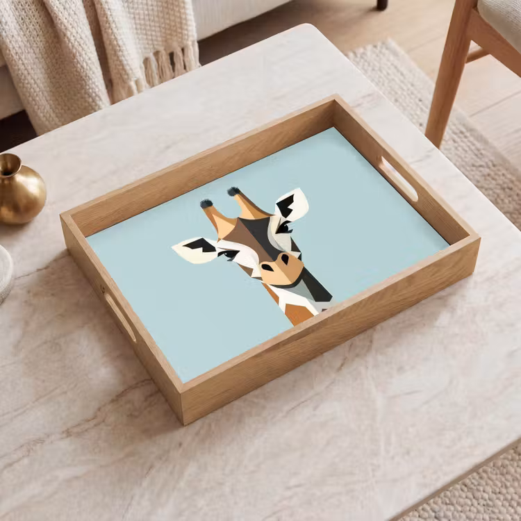 Giraffe - Illustratie - Bruin - Minimalistisch Dienblad Rechthoek middel -sfeer1