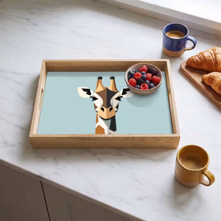 Giraffe - Illustratie - Bruin - Minimalistisch Dienblad Rechthoek middel -sfeer2
