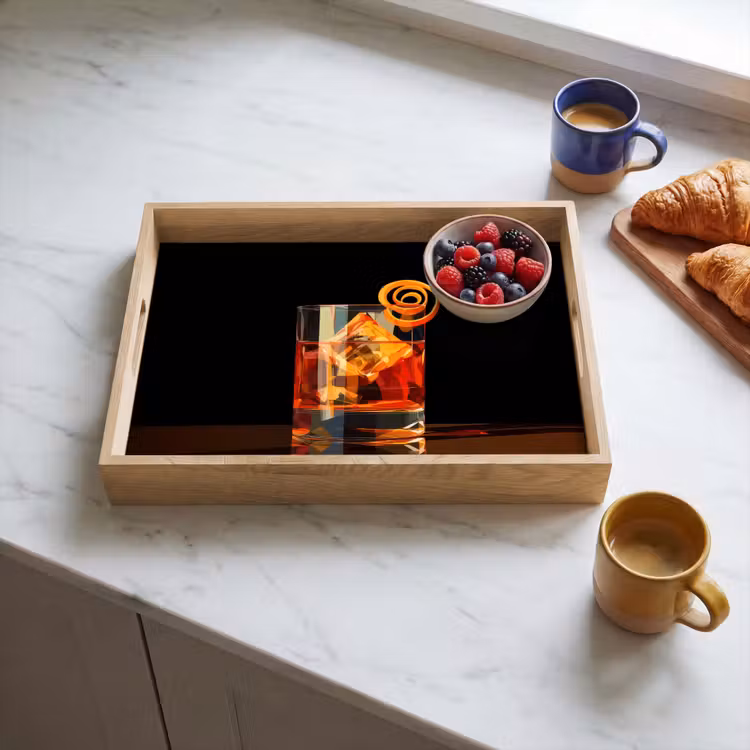 Glas - Ijsblokjes - Drinken - Bruin Dienblad Rechthoek middel -sfeer2