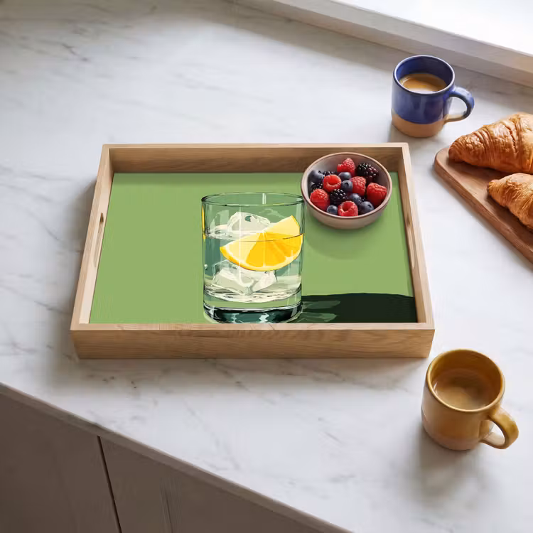 Glas - Citroen - Ijsblokjes - Groen Dienblad Rechthoek middel -sfeer2