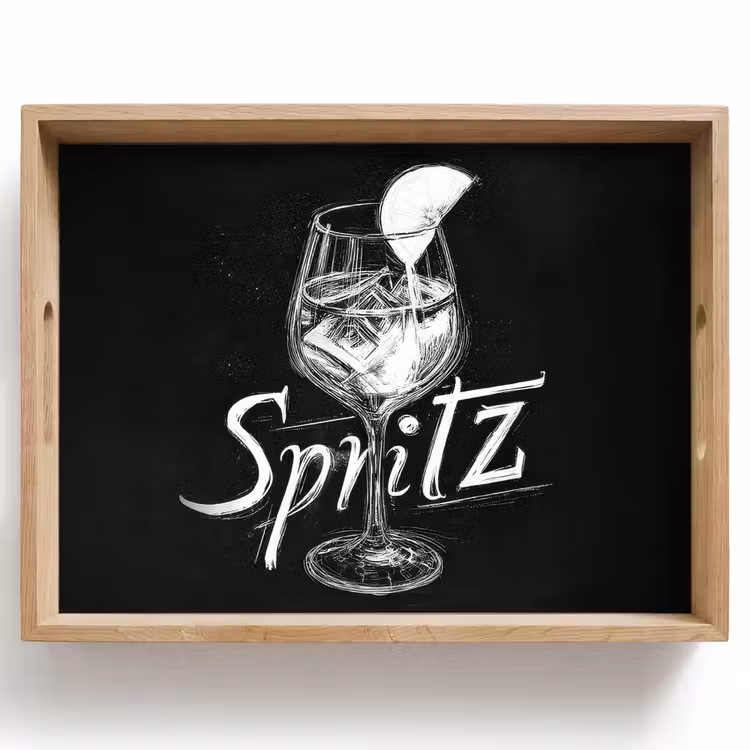 Glas spritz - Krijtletters - Ijsblokjes - Citroen Dienblad Rechthoek middel -z3d_shopping