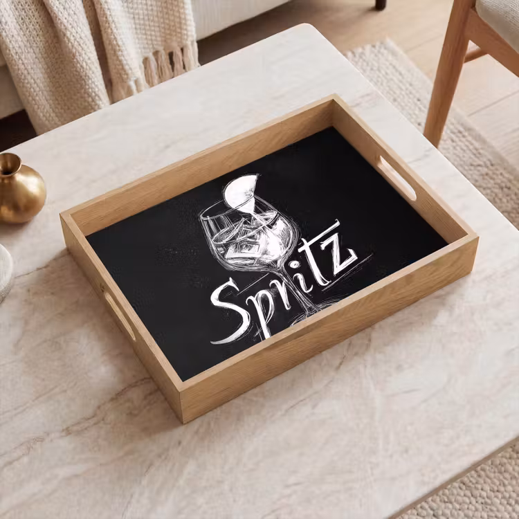 Glas spritz - Krijtletters - Ijsblokjes - Citroen Dienblad Rechthoek middel -sfeer1