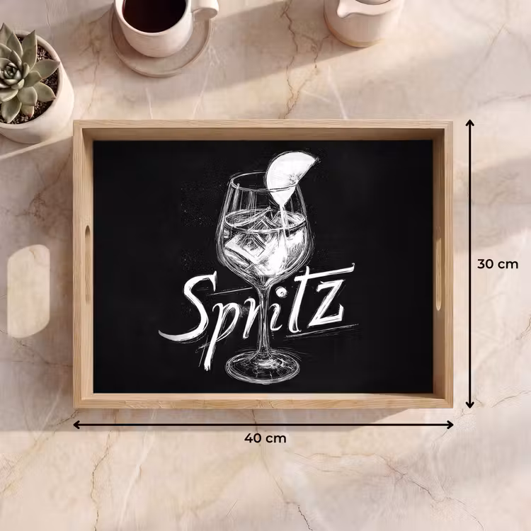 Glas spritz - Krijtletters - Ijsblokjes - Citroen Dienblad Rechthoek middel -USP_Formaat