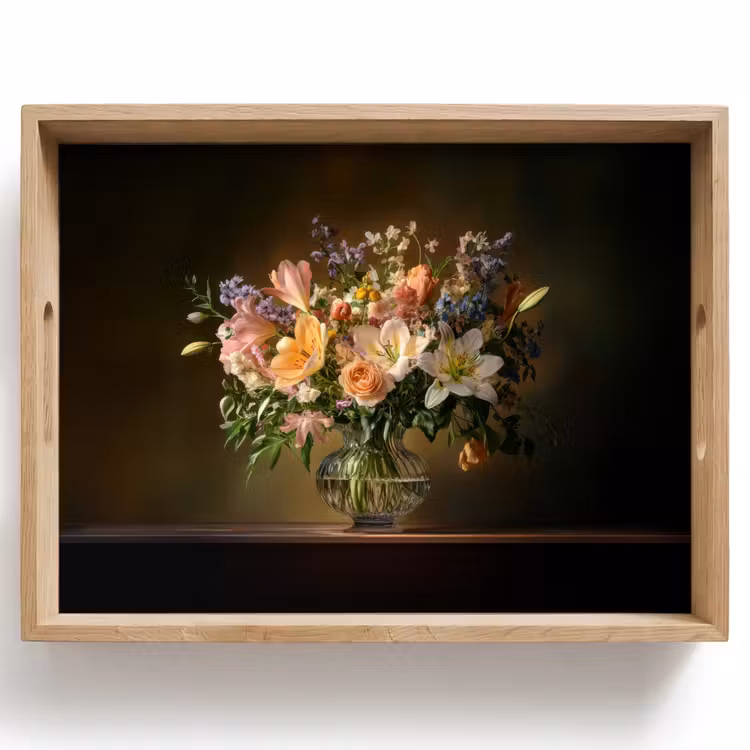 Glazen - Bloemen - Boeket - Kleuren Dienblad Rechthoek middel -z3d_shopping