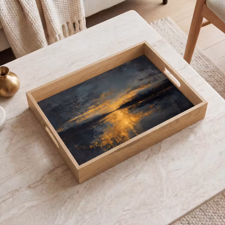 Gouden Reflectie op Water Dienblad Rechthoek middel -sfeer1