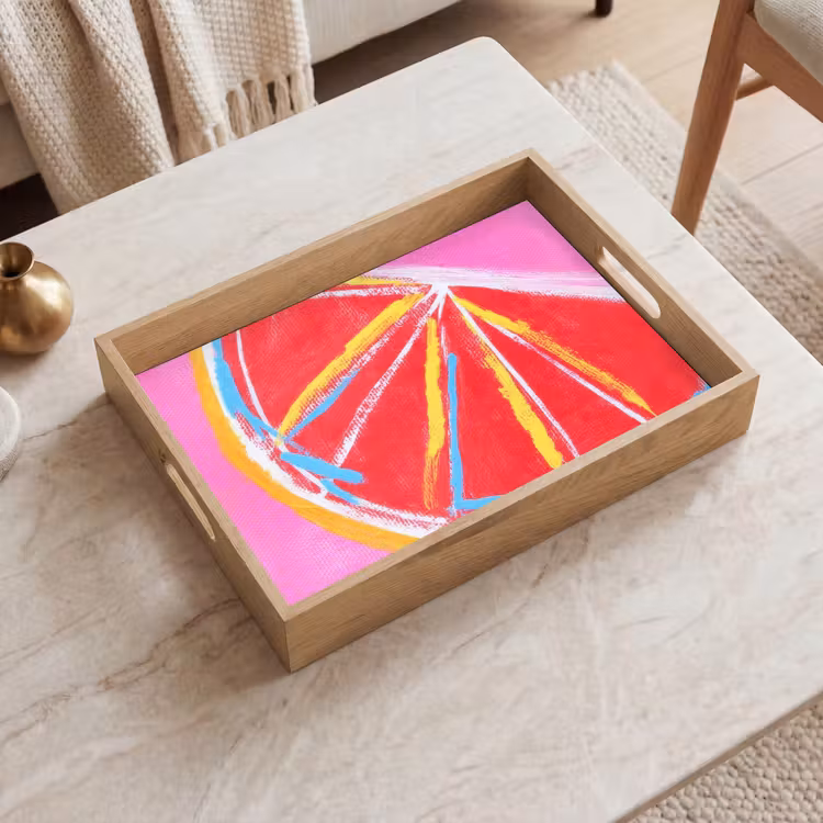 Grapefruit - Geschilderd - Roze - Strepen Dienblad Rechthoek middel -sfeer1