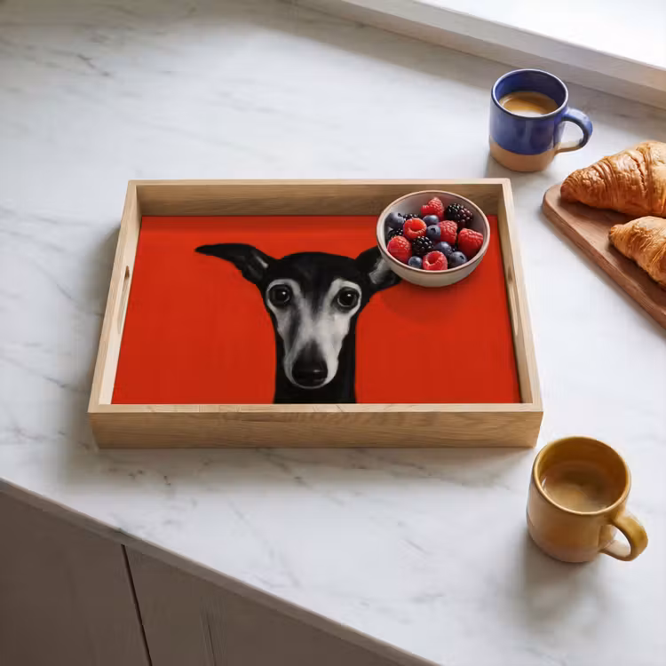 Windhond - Minimalistisch - Rood Dienblad Rechthoek middel -sfeer2