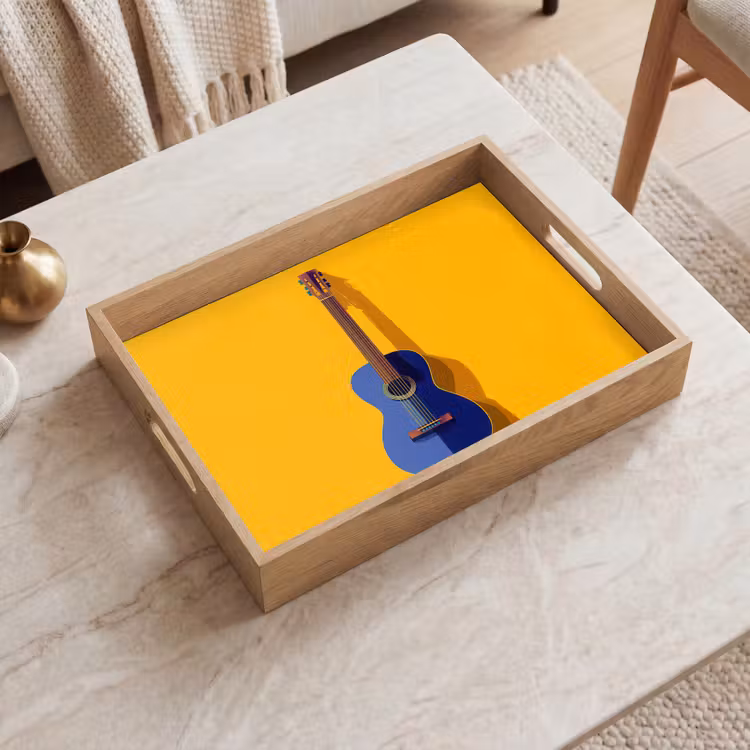 Gitaar - Akoestisch - Minimalistisch - Geel Dienblad Rechthoek middel -sfeer1