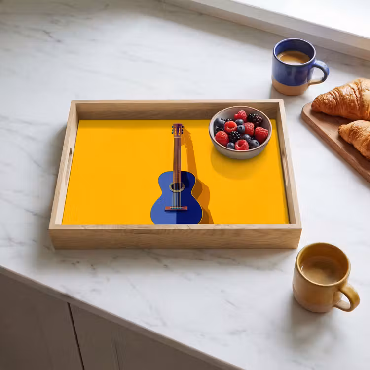 Gitaar - Akoestisch - Minimalistisch - Geel Dienblad Rechthoek middel -sfeer2