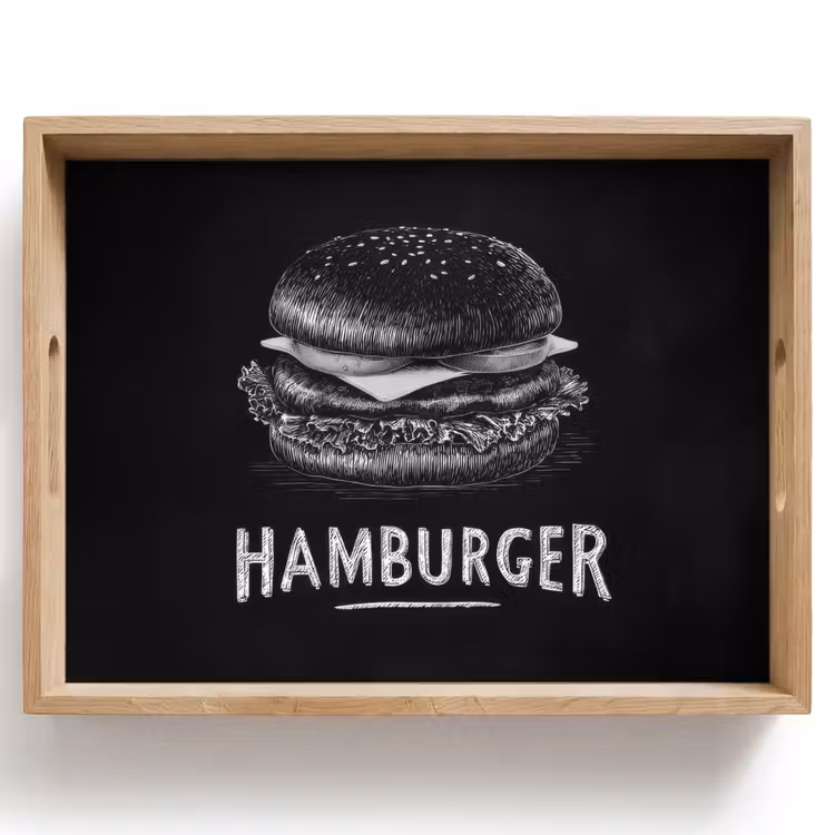 Hamburger - Krijttekst - Zwart - Wit Dienblad Rechthoek middel -z3d_shopping