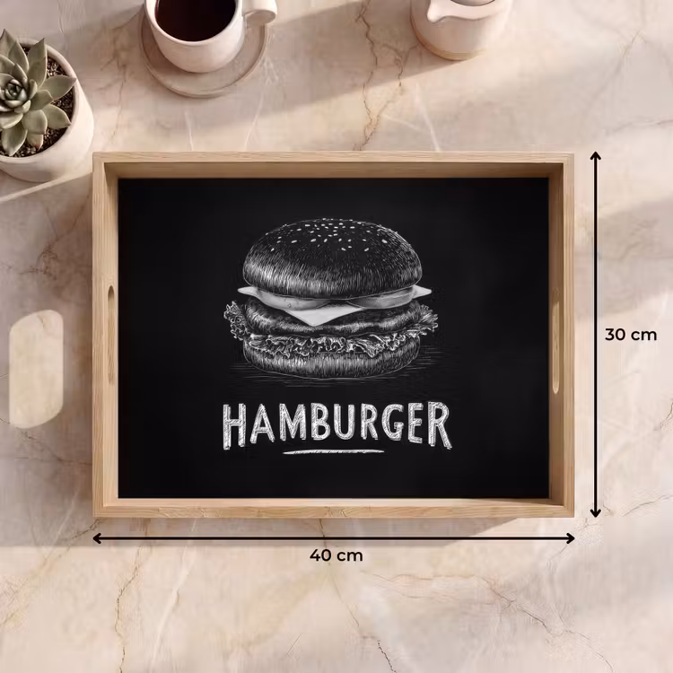 Hamburger - Krijttekst - Zwart - Wit Dienblad Rechthoek middel -USP_Formaat