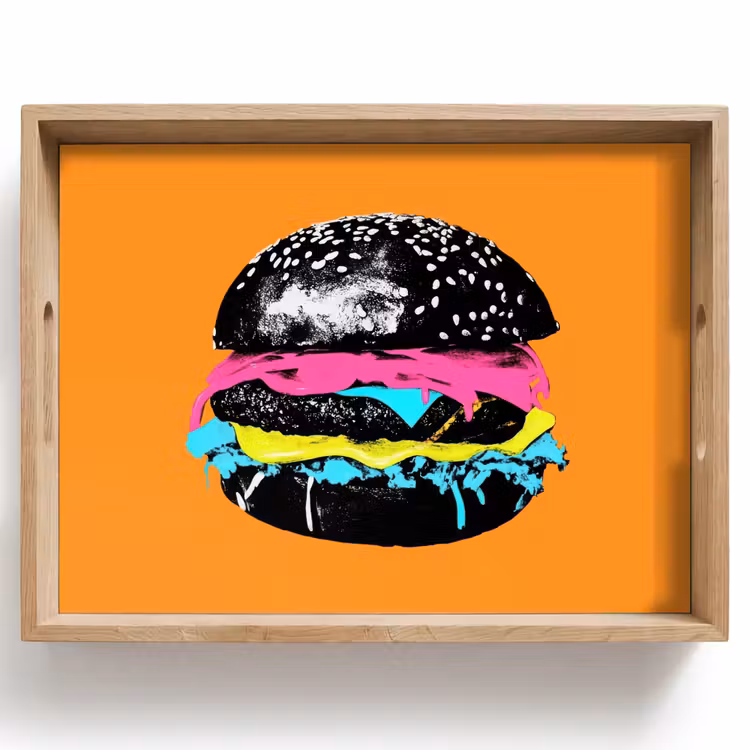 Hamburger - Oranje - Neon - popart Dienblad Rechthoek middel -z3d_shopping