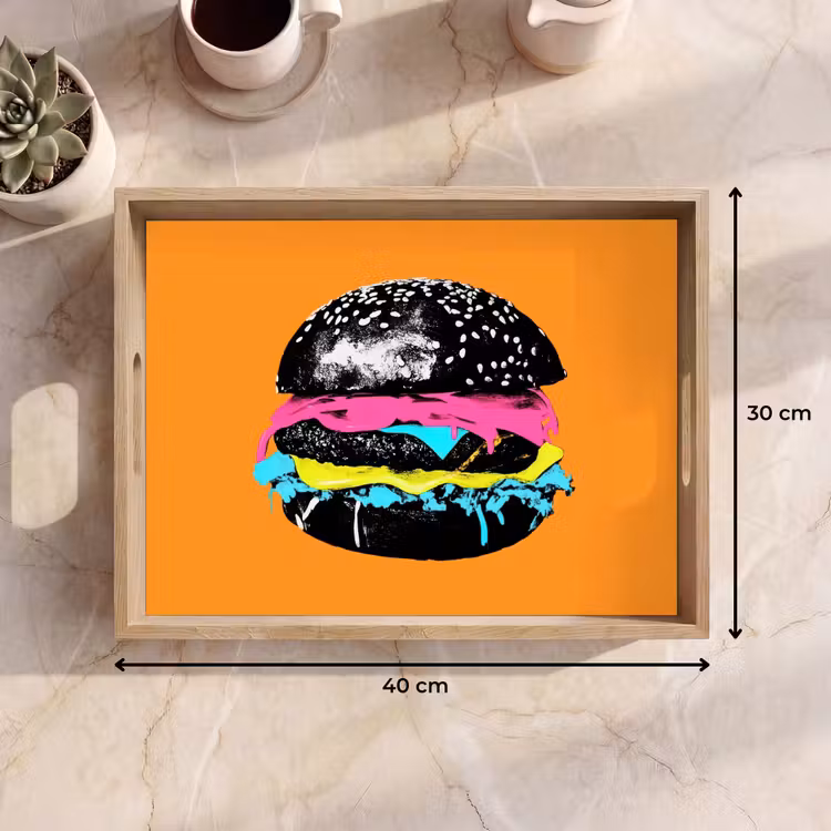 Hamburger - Oranje - Neon - popart Dienblad Rechthoek middel -USP_Formaat