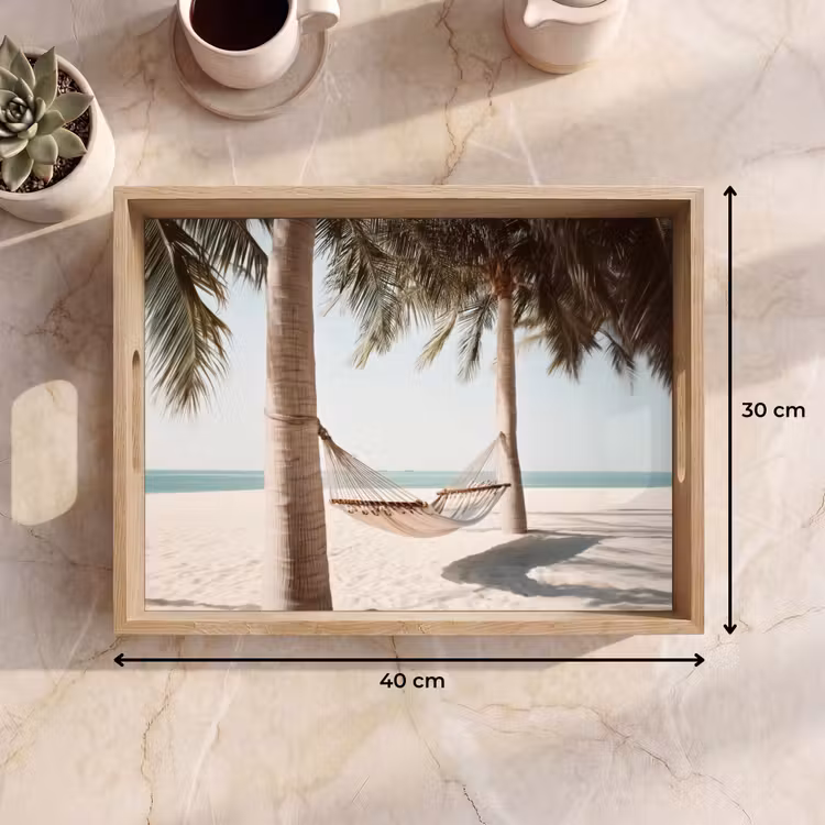 Hangmat - Palmbomen - Strand - Zee Dienblad Rechthoek middel -USP_Formaat