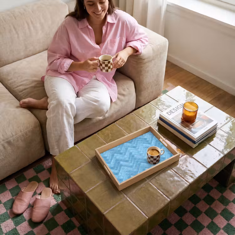 Visgraat - Wandtegel - Lichtblauw Dienblad Rechthoek middel 911 -sfeer3