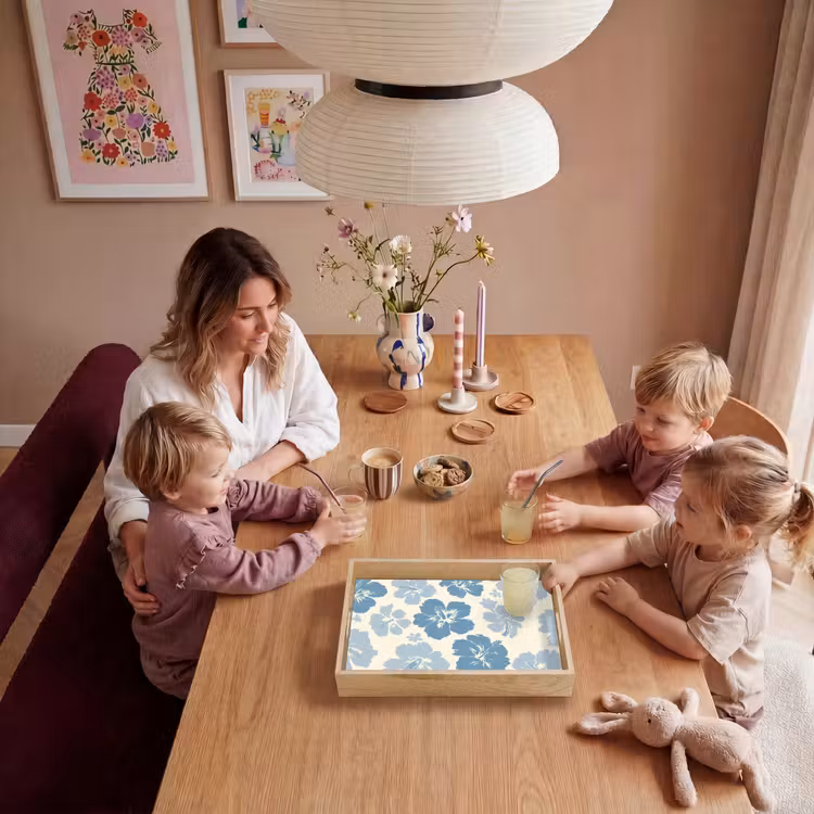 Hibiscusbloemen - Blauw - Patroon - Tropisch Dienblad Rechthoek middel -sfeer4