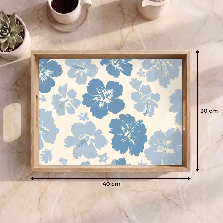 Hibiscusbloemen - Blauw - Patroon - Tropisch Dienblad Rechthoek middel -USP_Formaat