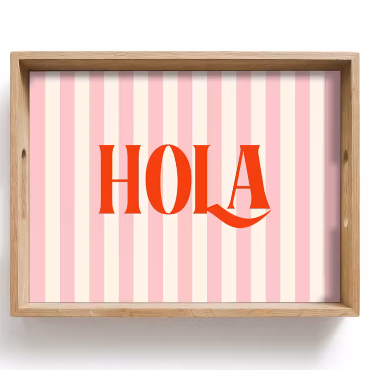Hola - Quote - Strepen - Pastel - Roze - Rood - Wit Dienblad Rechthoek middel -z3d_shopping