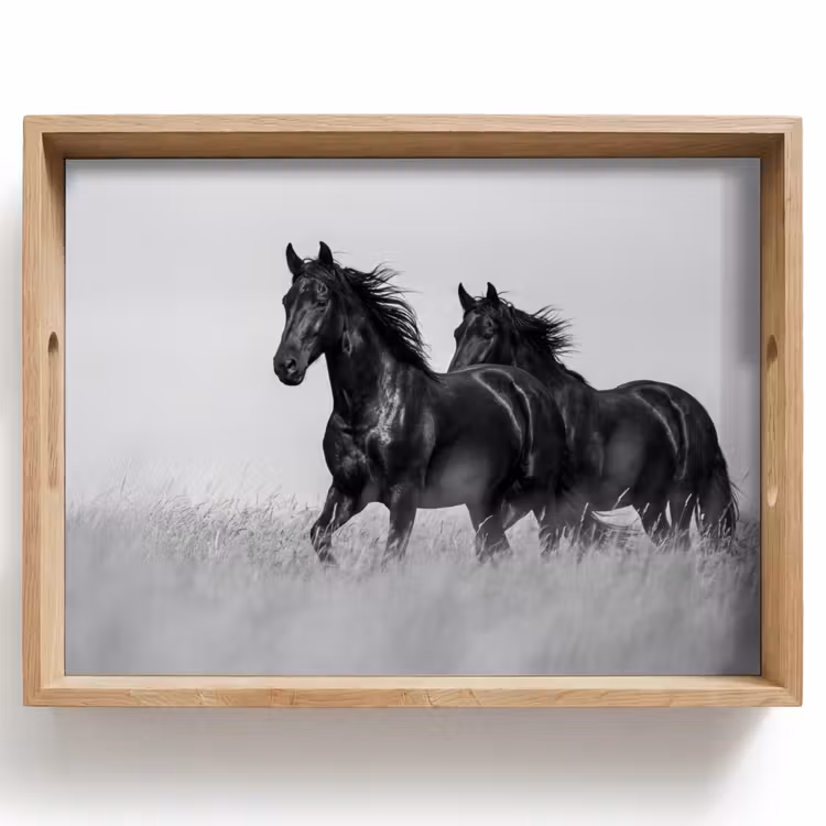 Paarden - Gras - Zwart - Wit Dienblad Rechthoek middel -z3d_shopping