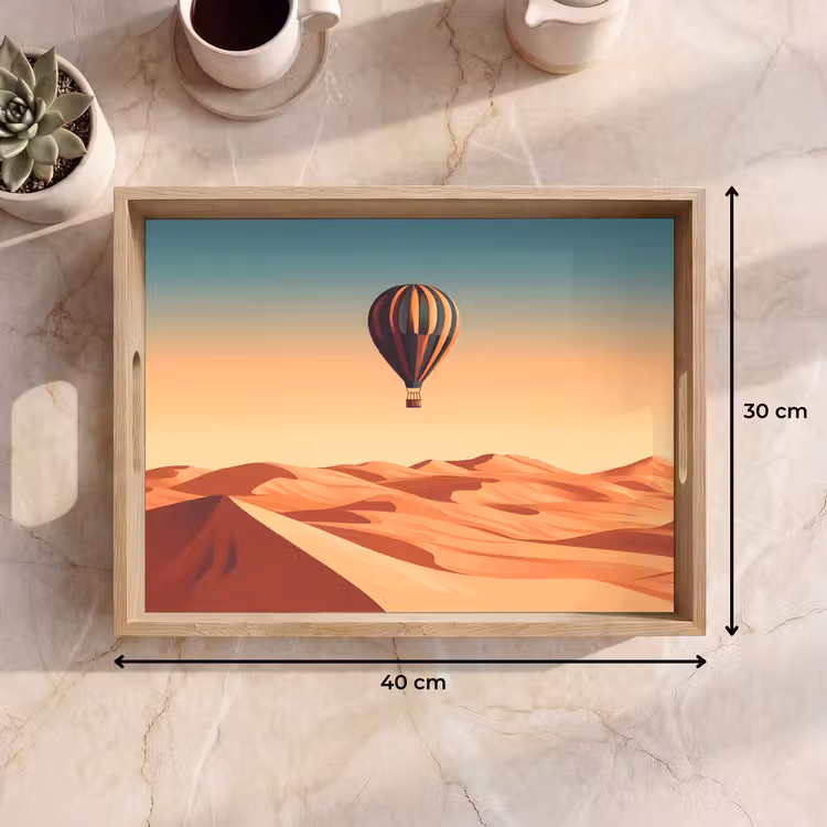 Luchtballon - Woestijn - Zonsondergang - Blauw Dienblad Rechthoek middel -USP_Formaat