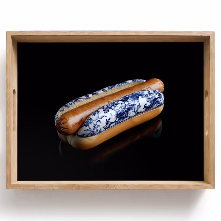 Hotdog - Porselein - Delfts blauw - Eten Dienblad Rechthoek middel -z3d_shopping