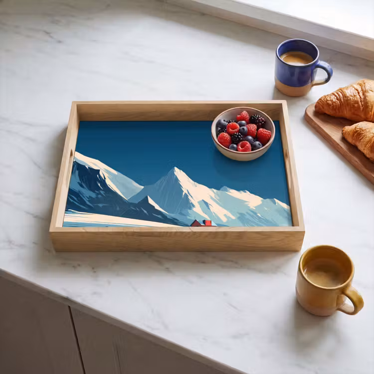 Huis - Berglandschap - Sneeuw Dienblad Rechthoek middel -sfeer2