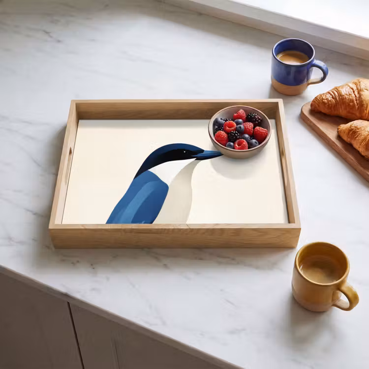 Illustratie - Blauw - Vogel Dienblad Rechthoek middel -sfeer2