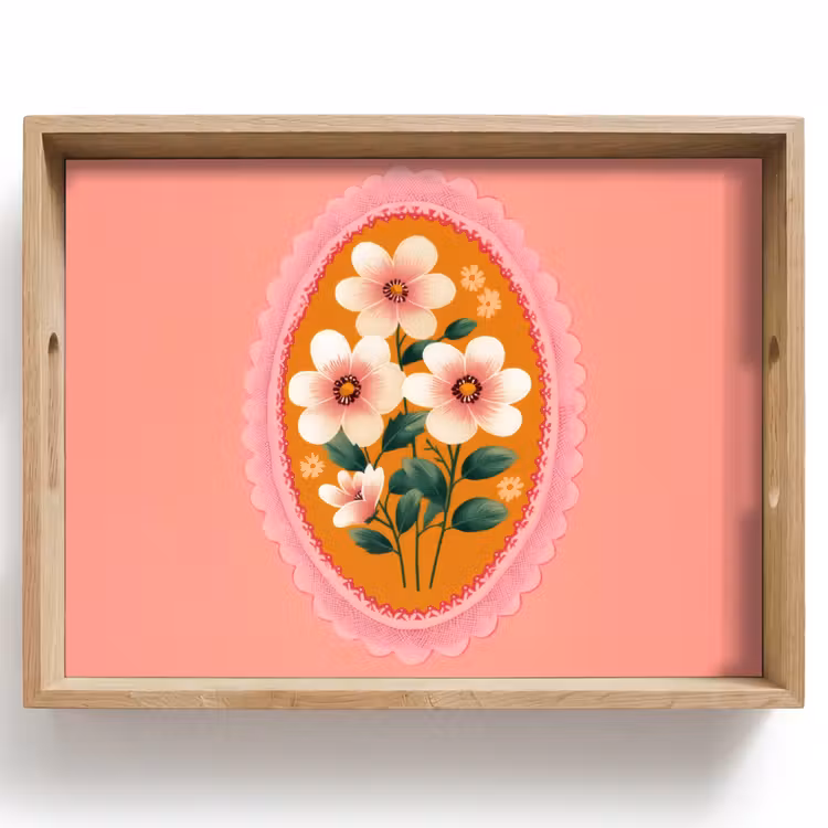 Illustratie - Bloemen - Rand - Roze Dienblad Rechthoek middel -z3d_shopping