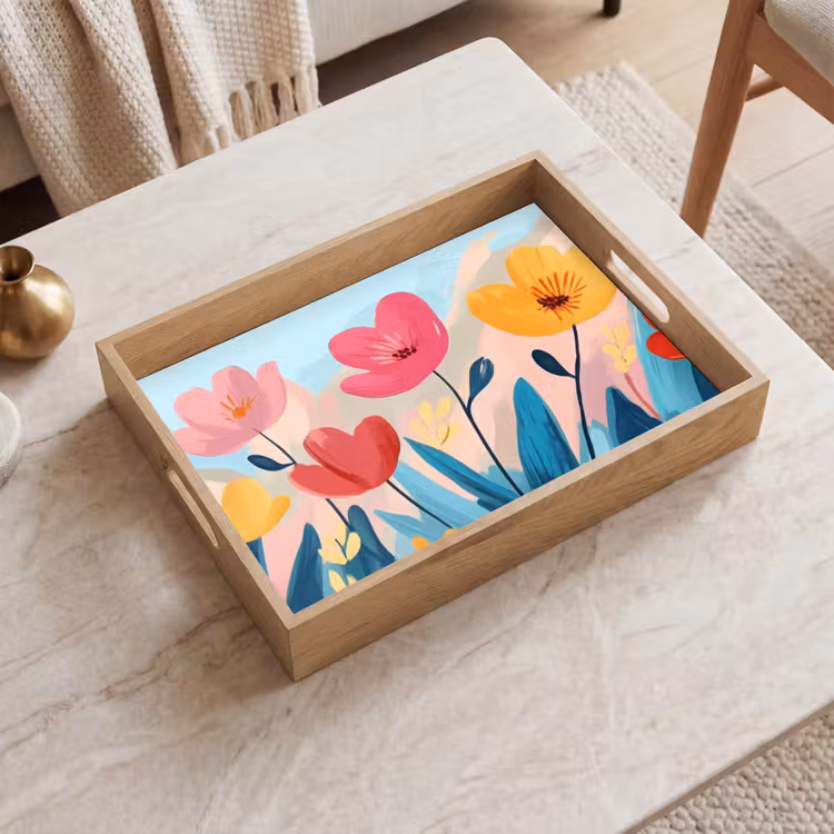 Illustratie - Bloemen - Kleurrijk Dienblad Rechthoek middel -sfeer1