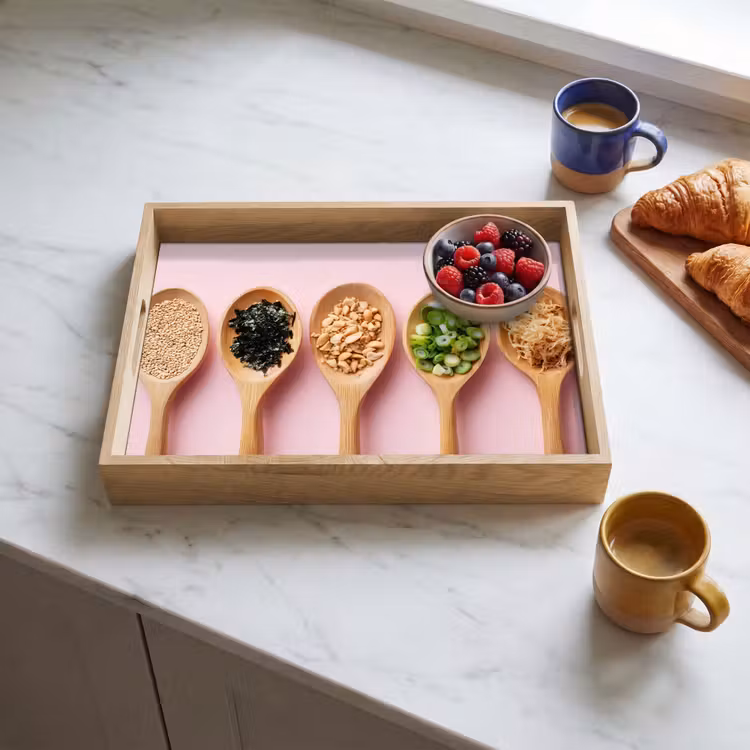 Ingrediënten - Lepels - Hout - Roze Dienblad Rechthoek middel -sfeer2