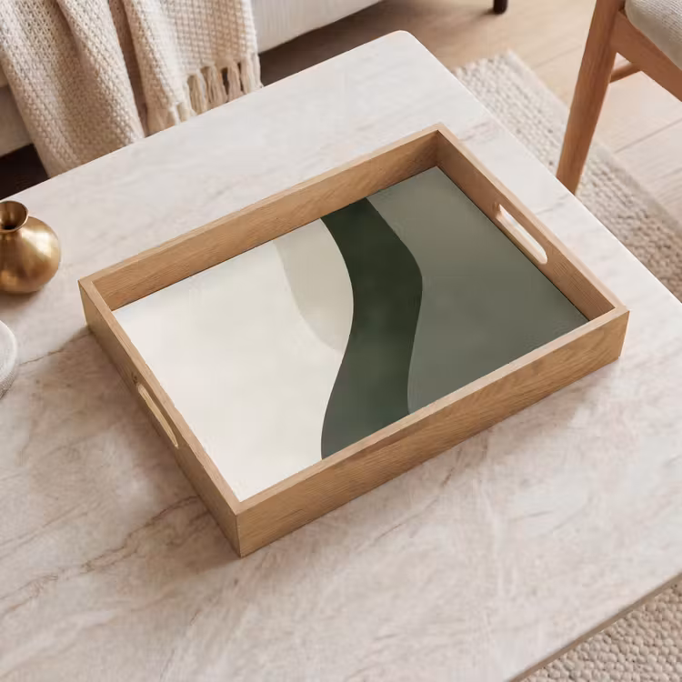 Japandi - Groen - Abstract - Modern Dienblad Rechthoek middel -sfeer1