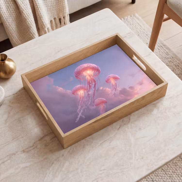 Kwallen - Roze - Wolken Dienblad Rechthoek middel -sfeer1