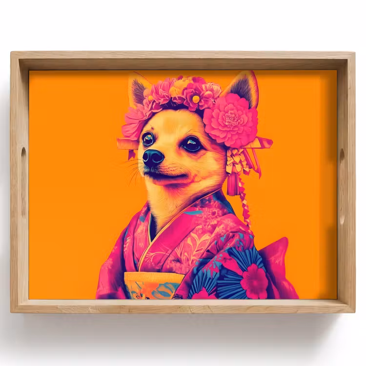 Kimono - Hondje - Bloemenkroon - Oranje Dienblad Rechthoek middel -z3d_shopping