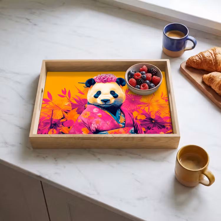 Kimono - Roze - Panda - Bloemenkroon Dienblad Rechthoek middel -sfeer2