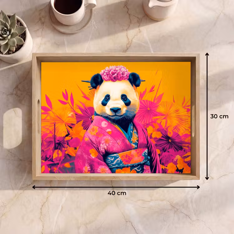 Kimono - Roze - Panda - Bloemenkroon Dienblad Rechthoek middel -USP_Formaat