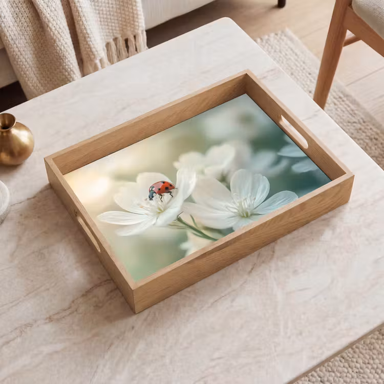 Lieveheersbeestje - Bloemen - Wit Dienblad Rechthoek middel -sfeer1