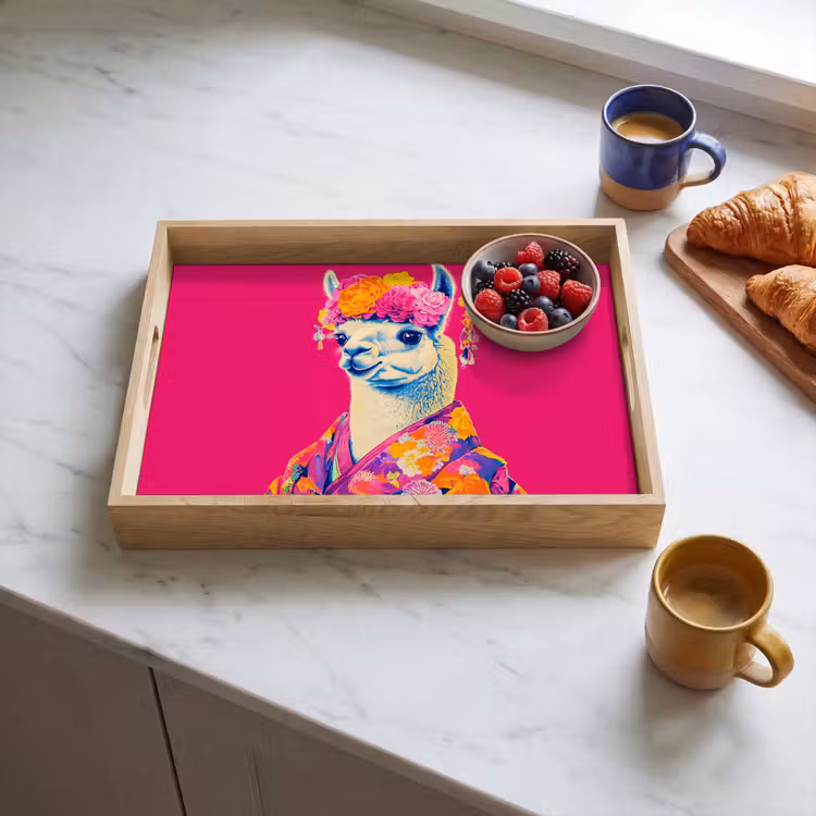 Lama - Kimono - Bloemenkrans - Felroze Dienblad Rechthoek middel -sfeer2