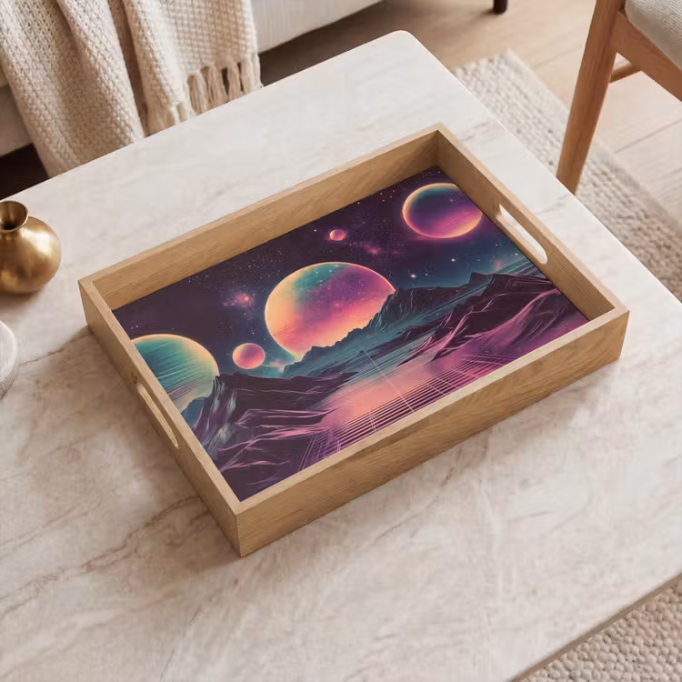 Landschap - Planeten - Horizon - Paars Dienblad Rechthoek middel -sfeer1
