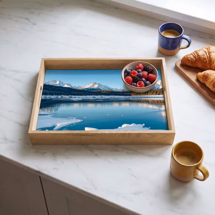 Landschap - Winter - Meer - Bergen - Uitzicht - IJs Dienblad Rechthoek middel -sfeer2