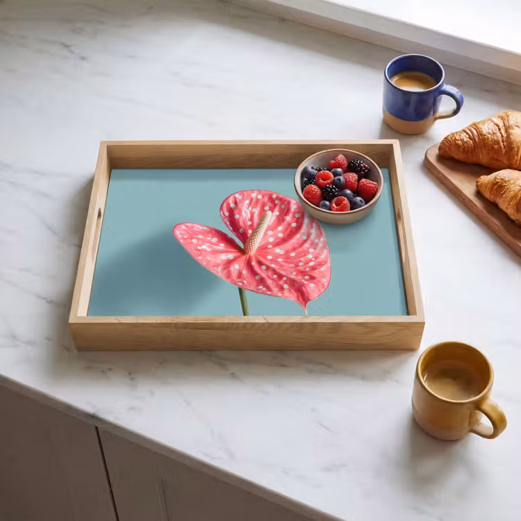 Blad - Anthurium - Stippen - Roze Dienblad Rechthoek middel -sfeer2