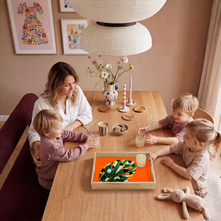 Blad - Oranje - Stippen - Kleurrijk Dienblad Rechthoek middel -sfeer4