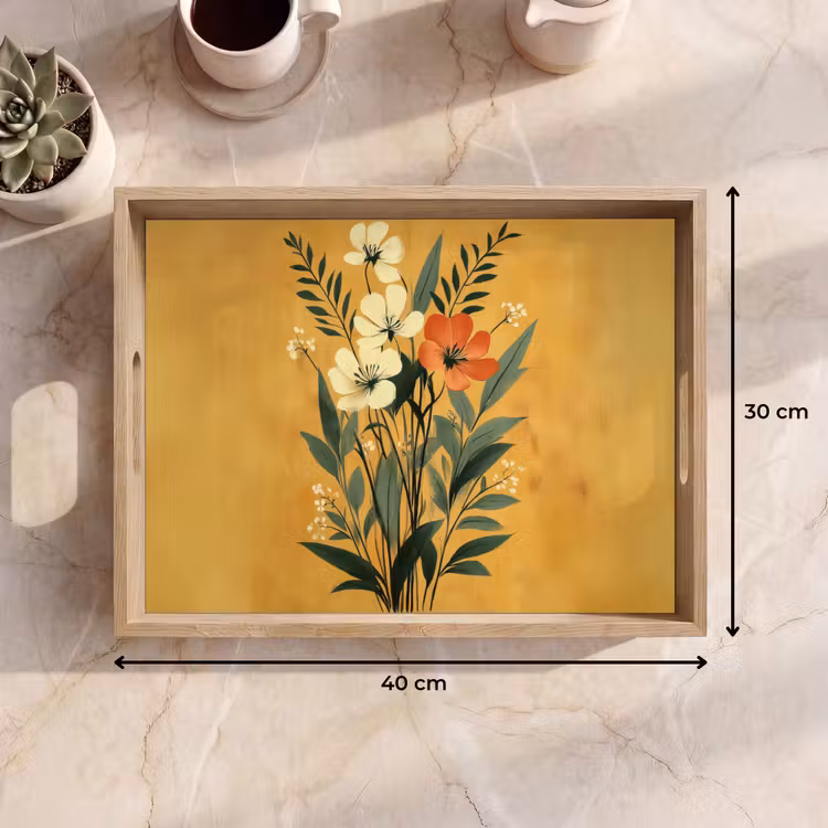 Bladeren - Boeket - Bloemen - Geel Dienblad Rechthoek middel -USP_Formaat